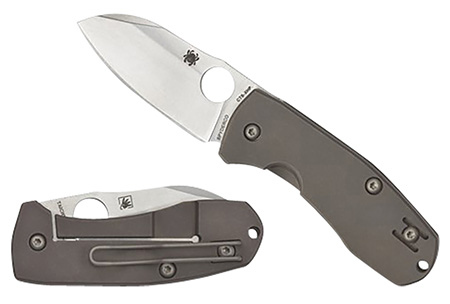 [716104012855] Spyderco C158TIP2 Techno 2  2.52" Folding Sheepsfoot Plain CTS XHP Steel Blade/Matte Stonewashed Titanium Handle Includes Pocket Clip