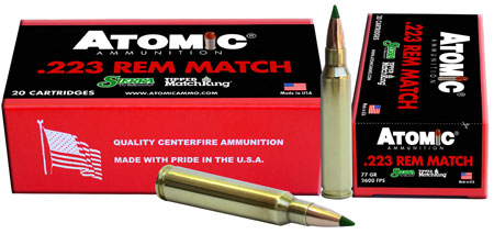 [858767004591] Atomic Ammunition 00459 Rifle Match 223Rem 77gr Tipped MatchKing 20 Per Box/10 Case