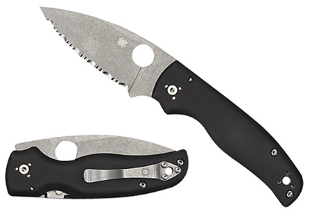 [716104012077] Spyderco C229GP Shaman  3.58" Folding Plain Stonewashed CPM S30V SS Blade/Black Textured G10 Handle Includes Pocket Clip
