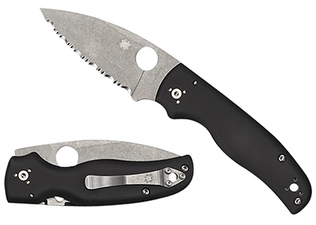 [716104012244] Spyderco C229GS Shaman  3.58" Folding Serrated Stonewashed CPM S30V SS Blade/ Black Textured G10 Handle Includes Pocket Clip