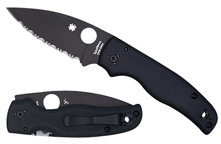 [716104012251] Spyderco C229GSBK Shaman  3.58" Folding Serrated Black DLC CPM S30V SS Blade/Black Textured G10 Handle Includes Pocket Clip