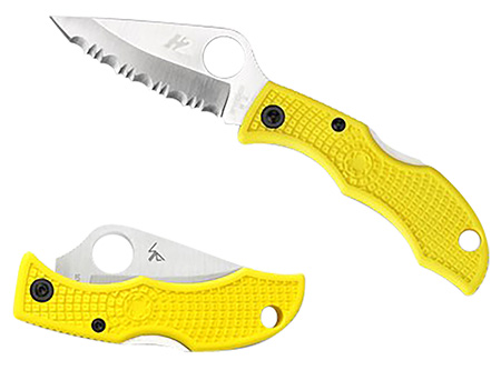 [716104004478] Spyderco LYLP3 Ladybug 3 Salt 1.94" Folding Plain Stonewashed H2 Steel Blade/Marine Yellow Bi-Directional Texturing FRN Handle
