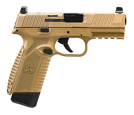 [845737015725] FN 66101388 545 MRD Full Size 45 ACP 15+1, 4.10" Black Target Crown Steel Barrel, Flat Dark Earth PVD Optic Cut/Serrated Steel Slide  &  Polymer Frame w/Picatinny Rail, Ambidextrous