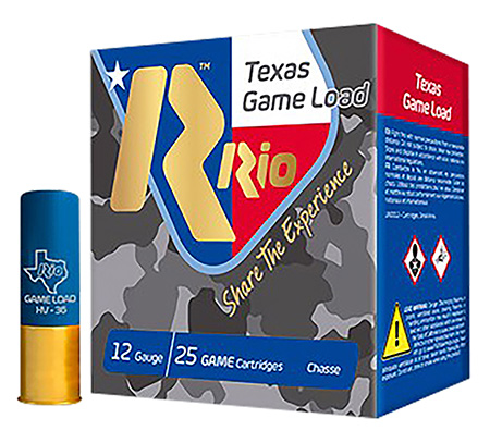 [8435101635684] Rio Ammunition TGHV368TX Texas Game Load High Velocity 12 Gauge 2.75" 1 1/4 oz 8 Shot 25 Per Box/ 10 Case