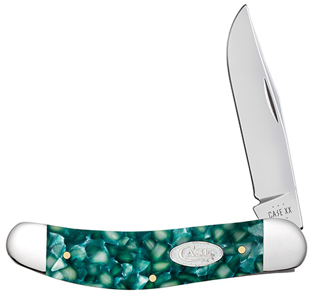 [021205713854] Case 71385 SparXX Sowbelly Folding Clip Point/Plain Mirror Polished Tru-Sharp SS Blade/Green Kirinite Handle
