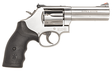 [022188641943] Smith  &  Wesson 164194 Model 686 Plus 357 Mag or 38 S&W Spl +P Stainless Steel 4.12" Barrel, 7 Shot, Satin Stainless Steel L-Frame, Red Ramp Front/White Outline Rear Sights, Internal Lock
