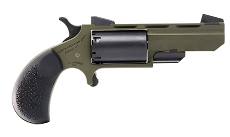 [744253003615] North American Arms TGHM Huntsman  22 Mag 5 Shot 2", OD Green Frame/Barrel, Black Cylinder, Camo Grips, Fixed Marble Arms Sights, Includes Black Leather Holster