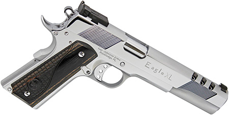 [712195498370] Iver Johnson Arms EAGLEXLC45 Eagle XL Deluxe 45 ACP 6" Steel Ported Barrel/ Bright Polish Chrome Serrated w/Ports Slide  &  Steel Frame w/Beavertail Diamondwood Walnut w/Integrated Logo Grips Right Hand