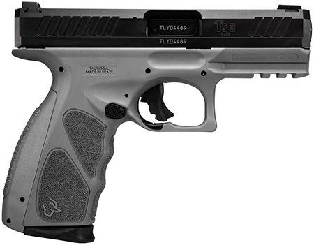[725327635444] Taurus 1TS9SR041GR TS9  9mm Luger 17+1 4" Matte Black Steel Barrel, Matte Black Serrated Slide, Gray Polymer Frame w/Picatinny Rail, Gray Polymer Grip w/Interchangeable Backstraps