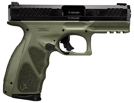 [725327635437] Taurus 1TS9SR041O TS9  Full Size 9mm Luger 17+1 4" Matte Black Steel Barrel, Matte Black Serrated Slide, OD Green Polymer Frame w/Picatinny Rail w/OD Green Polymer Grip W/Interchangeable Backstraps