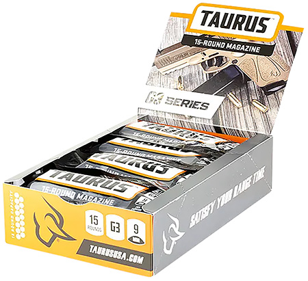 [725327941262] Taurus 389-0009-01 G3 Magazine Pop Display 15rd 9mm Luger Black Steel w/ Polymer Base Plate (12 Mags)