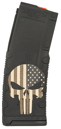 [681565224454] Black Rain Ordnance MAG30PUNISHW/FLAG Magazine  30rd 223 Rem/5.56 NATO Punisher American Flag Engraving Fits AR-15 Platform