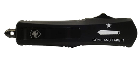 [093674806641] Templar Knife LCATII531 Gen II Come And Take It Small 2.69" OTF Tanto Part Serrated Black Oxide 440C SS Blade, 4.31" Black "Come And Take It" w/Cannon Aluminum Handle, Glass Breaker