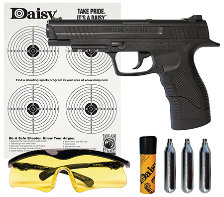 [039256854150] Daisy 985415242 415 Powerline Kit CO2 177 BB 21+1 495 fps, Black Polymer Frame with Pic. Rail, Fiber Optic Sight, Includes Ammo/Target/Glasses/CO2 Cartridges