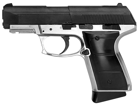 [039256855010] Daisy 985501442 5501 Powerline CO2 177 BB 15+1 430 fps, Smooth Bore Barrel, Black Slide, Silver Metal Frame with Pic. Rail, Molded Grips, Blade Front Sight, Manual Trigger Block Safety