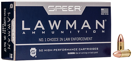 [076683538246] Speer 53824 Lawman Training Clean-Fire 9mmLuger 124gr Total Metal Jacket Round Nose 50 Per Box/20 Case