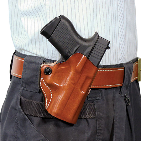 [792695360797] DeSantis Gunhide 019TA9PZ0 Mini Scabbard  OWB Tan Leather Belt Slide Fits Springfield Hellcat OSP Right Hand