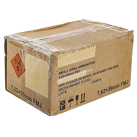[787450867444] Century Arms AM3387   7.62x39mm 123 gr Full Metal Jacket 1000rd Case Only