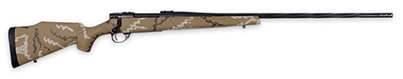 [747115453900] Weatherby VHH222RR6B Vanguard Outfitter 22-250 Rem 5+1 24" Threaded/Spiral Fluted, Graphite Black Barrel/Rec, Tan with Brown  &  White Sponge Synthetic Stock, Accubrake Muzzle Brake, Adj. Trigger