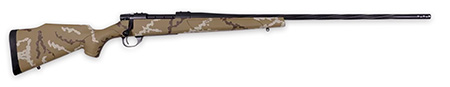 [747115454006] Weatherby VHH65PPR6B Vanguard Outfitter Full Size 6.5 PRC 3+1 24" Black Cerakote #2 Contour Threaded Barrel  &  Drilled  &  Tapped Steel Receiver, Tan w/Brown  &  White Sponge Synthetic Stock