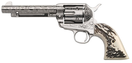 [839665000342] Taylors  &  Company 200063 1873 Cattle Brand 45 Colt (LC) Caliber with 5.50"  Barrel, 6rd Capacity Cylinder, Overall Nickel-Plated Engraved Finish Steel  &  Imitation Stag Grip