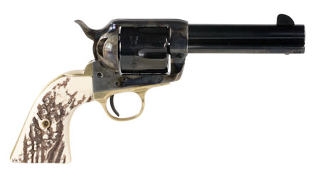 [839665000359] Taylors  &  Company 200064 1873 Cattle Brand Pietta 45 Colt (Long Colt) 6 Shot 4.75" Blued Round Barrel  &  Cylinder, Color Case Hardened Steel Frame, Imitation Stag Navy Grip, Exposed Hammer