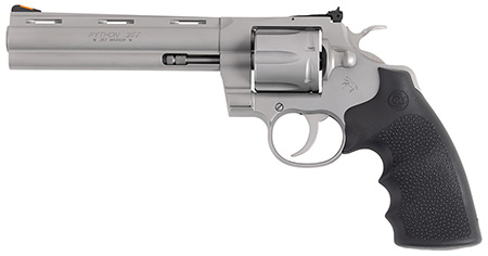 [098289003492] Colt Mfg PYTHONSM6RTS Python  357 Mag/38 Special 6 Shot, 6" Matte Stainless Steel Vent Rib Barrel, Cylinder  &  Frame, Black Rubber Grip, Exposed Hammer
