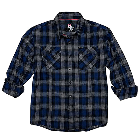 [784802322033] Hornady Gear 32203 Flannel Shirt  Large Navy/Black/Gray,  Cotton/Polyester, Relaxed Fit Button Up