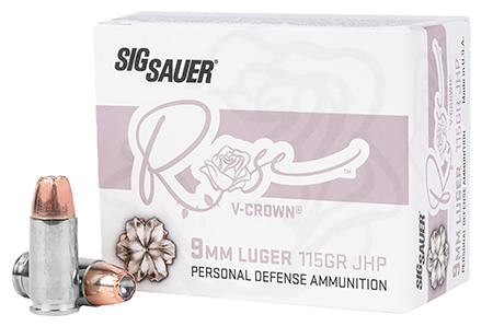 [798681686827] Sig Sauer E9MMA1ROSE20 Rose  9mmLuger 115gr V-Crown Jacketed Hollow Point 20 Per Box/10 Case