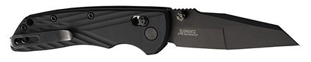 [743108243664] Hogue  Deka  3.25" Folding Wharncliffe Plain Black Cerakote CPM MagnaCut SS Blade, Black Crosshatch Textured GRN Handle, Includes Pocket Clip