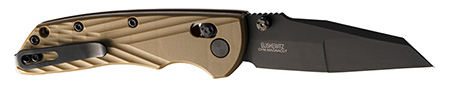 [743108243671] Hogue  Deka  3.25" Folding Wharncliffe Plain Black Cerakote CPM MagnaCut SS Blade, FDE Crosshatch Textured GRN Handle, Includes Pocket Clip