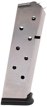 [019962233005] CMC Products 17130 Power Mag Railed 8rd 45 ACP Fits 1911 Government Stainless Steel w/ Black Base Pad
