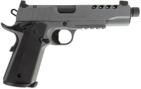 [723551445402] Tisas 10100558 1911 Night Stalker SF 10mm Auto 8+1, 5" Black Steel Threaded Barrel, Platinum Gray Cerakote Serrated w/Slide Cuts Steel Slide  &  Steel Frame w/Beavertail  &  Picatinny Rail, Ambidextrous