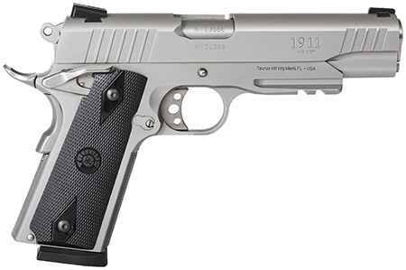 [725327602460] Taurus 1191109SS1 1911  45 ACP 8+1 5" Barrel, Overall Matte Stainless Steel Finish, Picatinny Rail/Beavertail Frame, Serrated Slide  &  Checkered Polymer Grip Includes 2 Mags