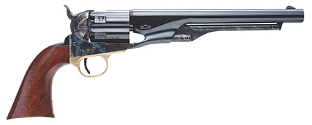 [814230015907] Cimarron CA041 1860 Army .44 Cal 6 Shot, 8" Blued Round Steel Barrel, Blued Engraved/Fluted Cylinder, Color Case Hardened Steel Frame, Smooth Walnut Grip, Exposed Hammer