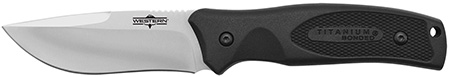 [016162192323] Camillus 19232 Western Black River 3.75" Fixed Drop Point Plain Satin 420 Steel Titanium Bonded Blade, Black Rubber Handle, Includes Sheath