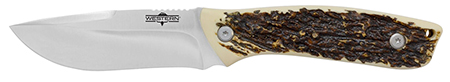 [016162192460] Camillus 19246 Western Crosstrail 4.25" Fixed Drop Point Plain Silver 420 Steel Titanium Bonded Blade, Stag/Antler Delrin Handle, Includes Belt Loop/Sheath