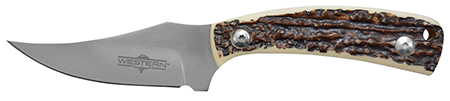 [016162191616] Camillus 19161 Western Crosstrail 3.25" Fixed Plain Silver 420 Steel Titanium Bonded Blade, Stag/Antler Delrin Handle, Includes Belt Loop/Sheath