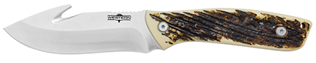 [016162192477] Camillus 19247 Western Crosstrail 4.25" Fixed Gut Hook Plain Silver 420 Steel Titanium Bonded Blade, Stag/Antler Delrin Handle, Includes Belt Loop/Sheath