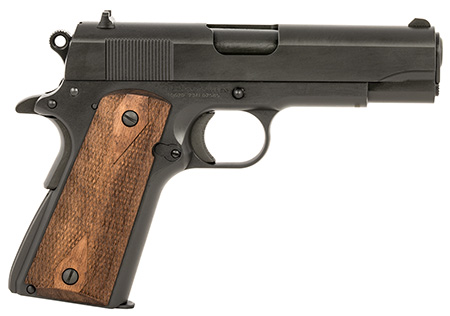 [723551440544] Tisas 10100116 1911 A1 Tank Commander 9mm Luger 9+1 4.25" Black Steel Barrel, Manganese Phosphate Coated Serrated Carbon Steel Slide  &  Frame w/Beavertail, Turkish Walnut Grip