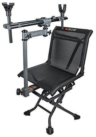 [661120418498] Bog-Pod 1100475 ChairPod  Chair with Rotating Gun Mount, 4 Legs, Black, Aluminum Frame, 41" Max Height