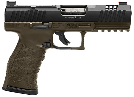 [723364232800] Walther Arms 5220307 WMP  Full Size Frame 22 WMR 15+1 4.50" Black Steel Barrel, Black Optic Ready/Serrated Slide, OD Green Polymer Frame w/Picatinny Rail, Textured Polymer Grip