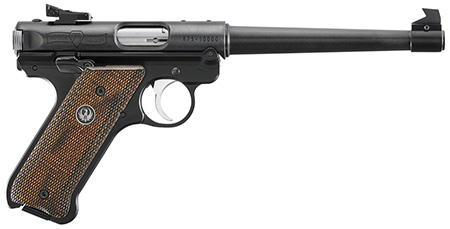 [736676401758] Ruger 40175 Mark IV 75th Anniversary Target 22 LR 10+1 6.88" Stainless Tapered Target Barrel, Blued Aluminum Frame, Drilled  &  Tapped, Checkered Wood Laminate Grip, Ambidextrous