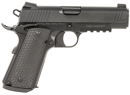 [741566906794] Girsan 392070 MC1911 C Untouchable Compact Frame 45 ACP 8+1 4.40" Black Steel Barrel, Black Serrated Steel Slide  &  Frame w/Beavertail  &  Picatinny Rail, Black Polymer Grip