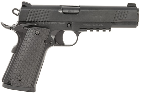 [741566906763] Girsan 392060 MC1911 S Untouchable Full Size 45 ACP 8+1 5" Black Steel Barrel, Black Serrated Steel Slide  &  Frame w/Beavertail  &  Picatinny Rail, Black Polymer Grip