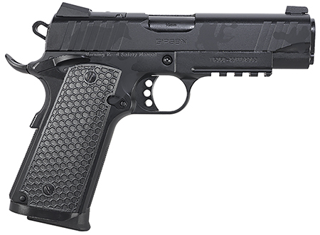 [741566907050] Girsan 391155 MC1911 C Influencer Compact 10mm Auto 9+1 4.40" Black Steel Barrel, Black Camo Optic Ready/Serrated Steel Slide  &  Frame w/Picatinny Rail  &  Beavertail, Black Polymer Grip