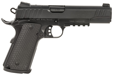 [741566906701] Girsan 391048 MC1911 S Influencer Full Size 10mm Auto 9+1 5" Blued Steel Barrel, Black Optic Ready/Serrated Steel Slide  &  Frame w/Picatinny Rail  &  Beavertail, Black Polymer Grip