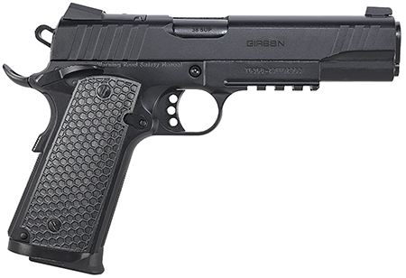 [741566906732] Girsan 391049 MC1911 S Influencer Full Size 38 Super 9+1 5" Blued Steel Barrel, Black Optic Ready/Serrated Steel Slide  &  Frame w/Picatinny Rail  &  Beavertail, Black Polymer Grip