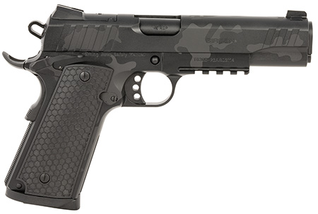 [741566907012] Girsan 391157 MC1911 S Influencer Full Size 45 ACP 8+1 5" Black Steel Barrel, Black Camo Optic Ready/Serrated Steel Slide  &  Frame w/Picatinny Rail  &  Beavertail, Black Polymer Grip