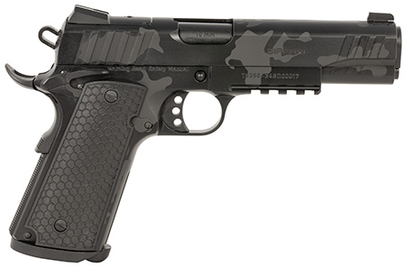 [741566907043] Girsan 391158 MC1911 S Influencer Full Size 10mm Auto 9+1 5" Black Steel Barrel, Black Camo Optic Ready/Serrated Steel Slide  &  Frame w/Picatinny Rail  &  Beavertail, Black Polymer Grip